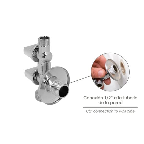 Llave De Escuadra Doble Salida 3/4" y 3/8". Entrada De 1/2". Llave De Paso Doble, Llave Angular Doble, Toma Lavadora Doble. - Image 3