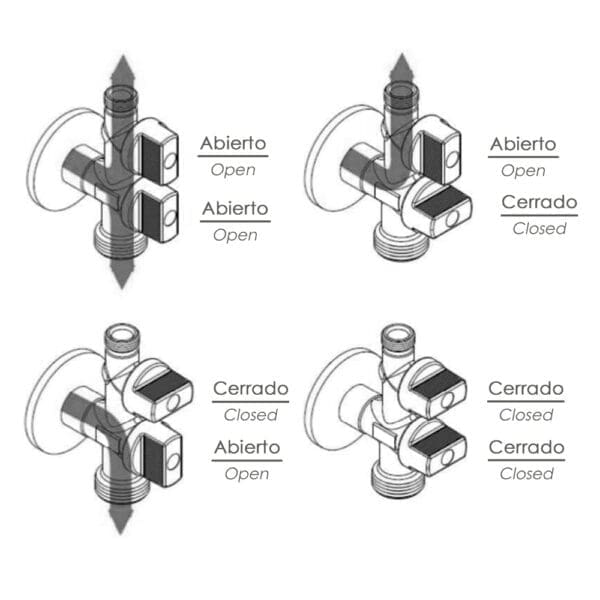 Llave De Escuadra Doble Salida 3/4" y 3/8". Entrada De 1/2". Llave De Paso Doble, Llave Angular Doble, Toma Lavadora Doble. - Image 4