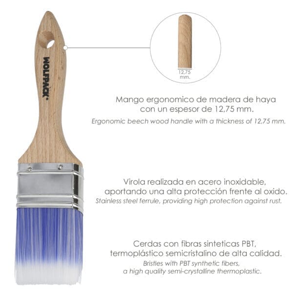 Paletina Profesional Plus Ancho 40 mm. Cerdas Sintenticas PBT, Mango Madera Haya Ergonomico, Brocha Pintor, Pincel Pintura - Image 4