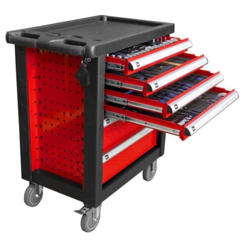 CARRINHO DE FERRAMENTAS DE 6 GAVETAS - VERMELHO - COM EQUIPAMENTO