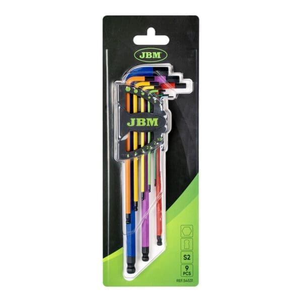CONJUNTO DE 9 PEÇAS DE CHAVES HEXAGONAIS EXTRA LONGAS PINTADAS A CORES COM PONTA REDONDA - Image 4