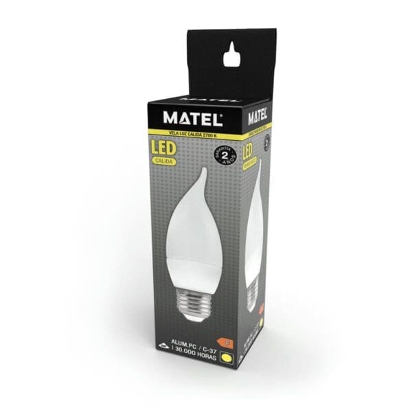 LÂMPADA LED VELA CHAMA MATEL E27 5W QUENTE - Image 2