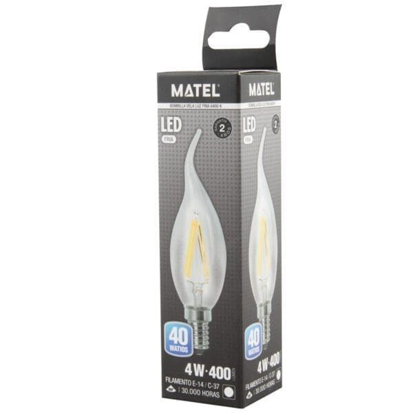 LÂMPADA LED CHAMA FILAMENTO MATEL C37 E14 4W FRIA CLARA - Image 2