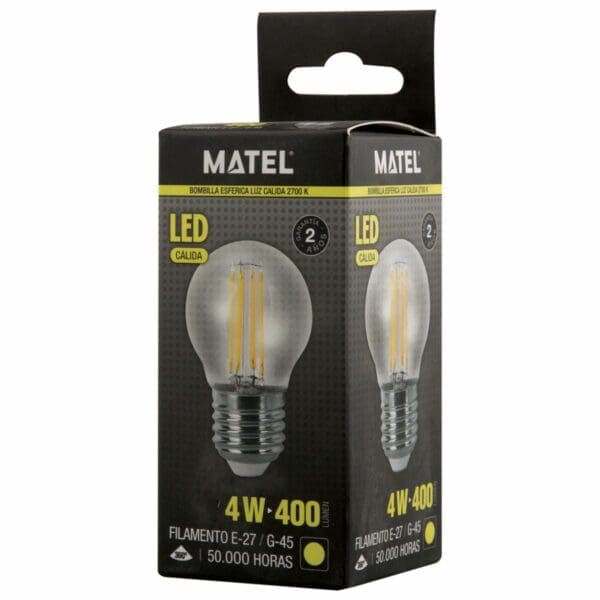 LÂMPADA LED FILAMENTO ESFÉRICA MATEL G45 E27 4W QUENTE CLARA - Image 2