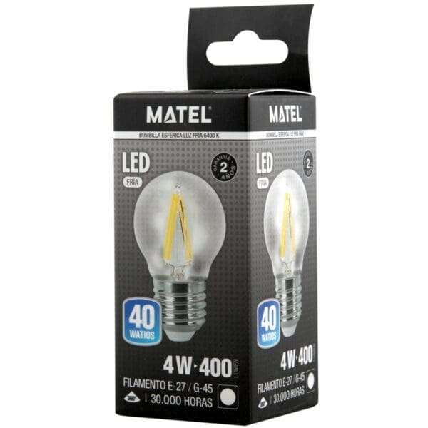 LÂMPADA LED FILAMENTO ESFÉRICA MATEL G45 E27 4W FRIA CLARA - Image 2