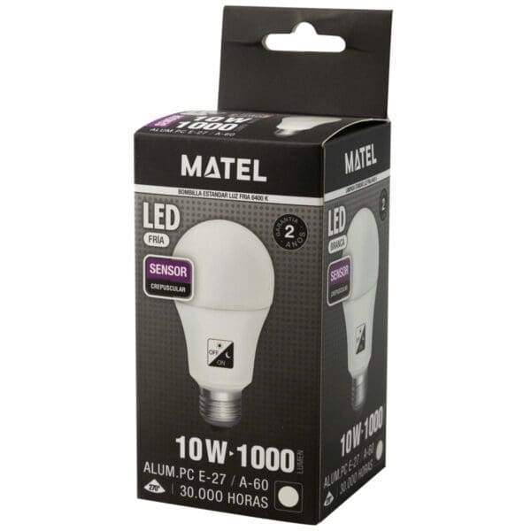 LÂMPADA LED MATEL SENSOR CREPUSCULAR PADRÃO E27 10W FRIA - Image 2