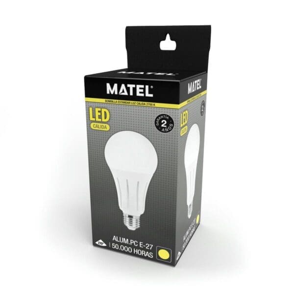 LÂMPADA LED PADRÃO MATEL E27 ALUMÍNIO 18W QUENTE - Image 2