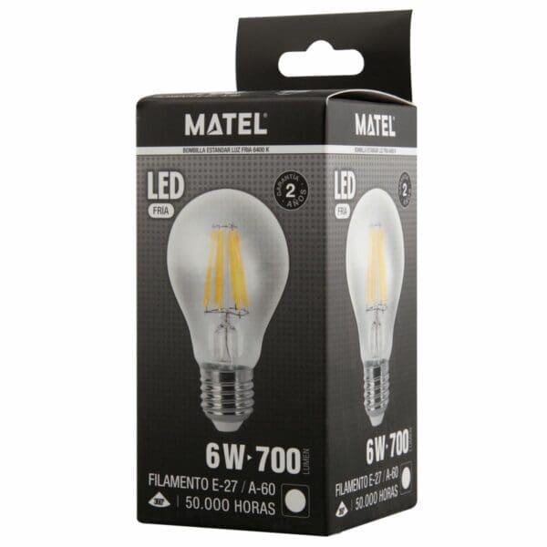 LÂMPADA LED FILAMENTO PADRÃO MATEL E27 A60 6W FRIA CLARA - Image 2