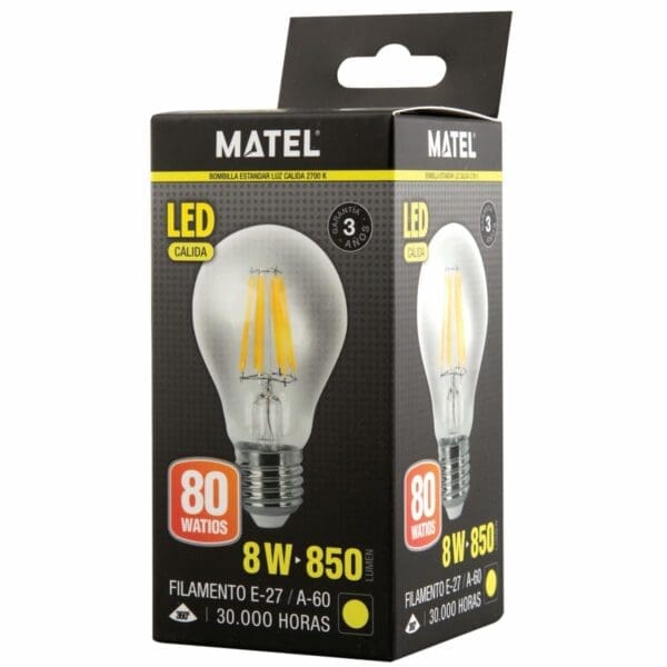 LÂMPADA LED FILAMENTO PADRÃO MATEL E27 A60 8W QUENTE CLARA - Image 2