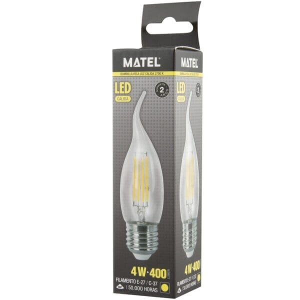 LÂMPADA LED CHAMA FILAMENTO MATEL C37 E27 4W QUENTE CLARA - Image 2