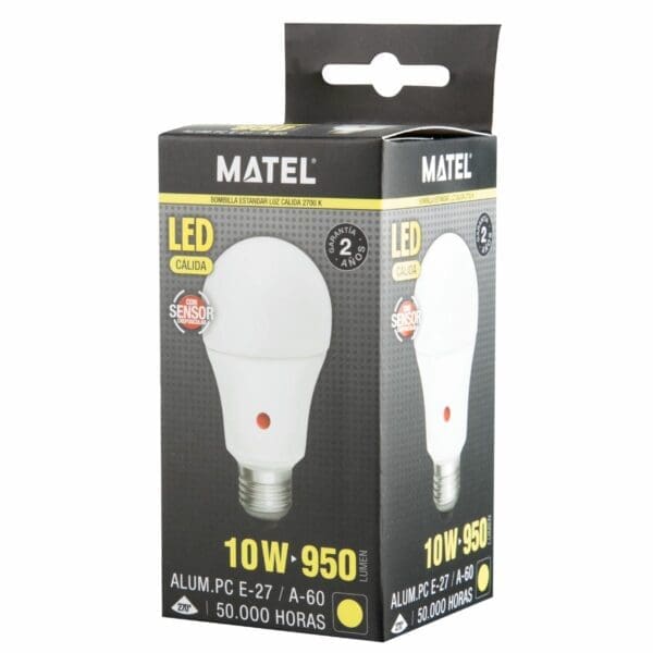 LÂMPADA LED MATEL SENSOR CREPUSCULAR PADRÃO E27 10W QUENTE - Image 2