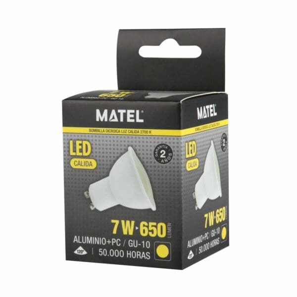 LÂMPADA LED DICROICA MATEL GU10 7W QUENTE - Image 2