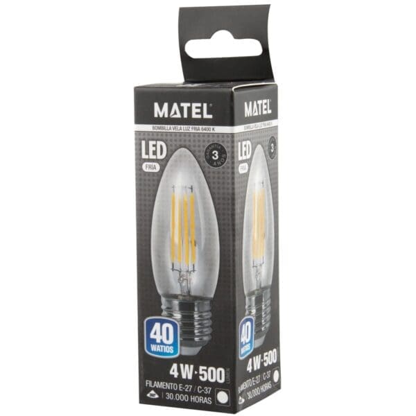 LÂMPADA LED VELA FILAMENTO MATEL C37 E27 4W FRIA CLARA - Image 2