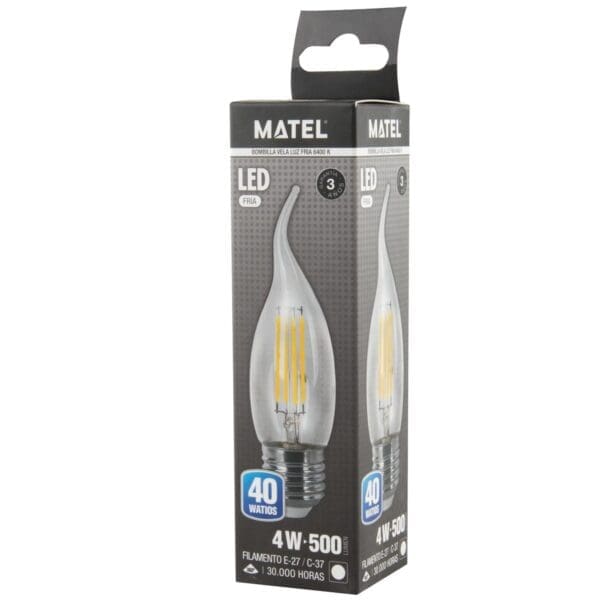 LÂMPADA LED CHAMA FILAMENTO MATEL C37 E27 4W FRIA CLARA - Image 2