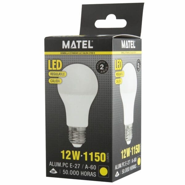LÂMPADA LED PADRÃO MATEL REGULÁVEL E27 QUENTE 12W - Image 2