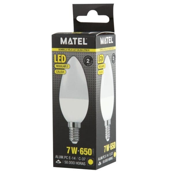 LÂMPADA LED VELA MATEL REGULÁVEL 7W E14 QUENTE - Image 2