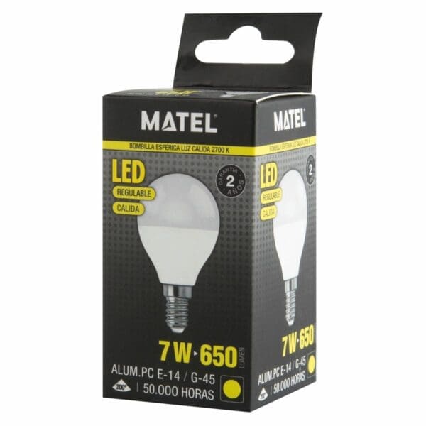LÂMPADA LED ESFÉRICA MATEL REGULÁVEL 7W E14 QUENTE - Image 2
