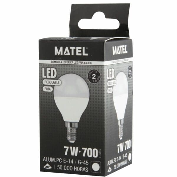 LÂMPADA LED ESFÉRICA MATEL REGULÁVEL 7W E14 FRIA - Image 2