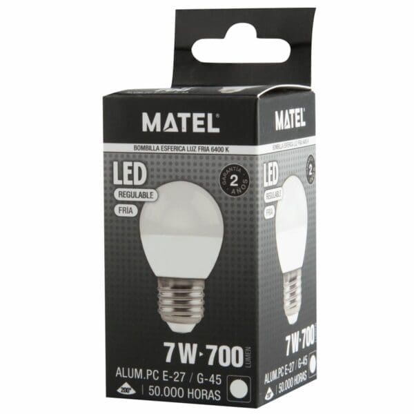 LÂMPADA LED ESFÉRICA MATEL REGULÁVEL 7W E27 FRIA - Image 2