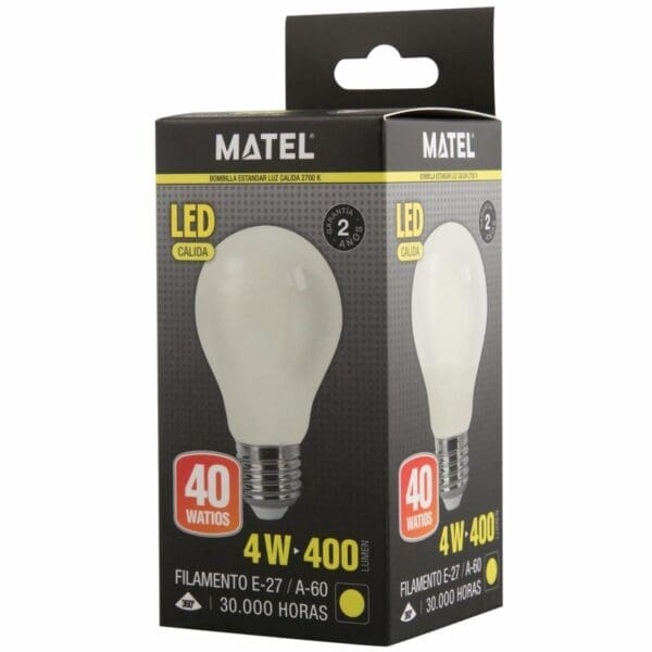 LÂMPADA LED FILAMENTO PADRÃO MATEL E27 A60 4W QUENTE OPAL - Image 2