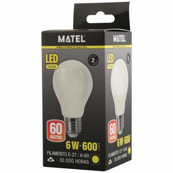 LÂMPADA LED FILAMENTO PADRÃO MATEL E27 A60 6W QUENTE OPAL - Image 2