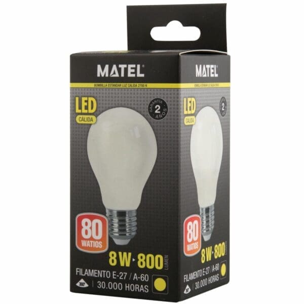 LÂMPADA LED FILAMENTO PADRÃO MATEL E27 A60 8W QUENTE OPAL - Image 2