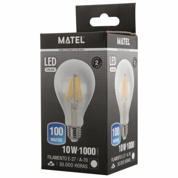 LÂMPADA LED FILAMENTO PADRÃO MATEL E27 A60 10W FRIA CLARA - Image 2