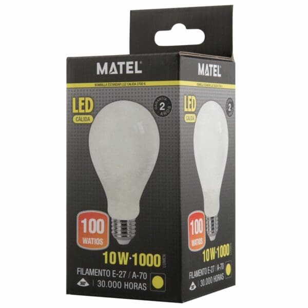 LÂMPADA LED FILAMENTO PADRÃO MATEL E27 A70 10W QUENTE OPAL - Image 2