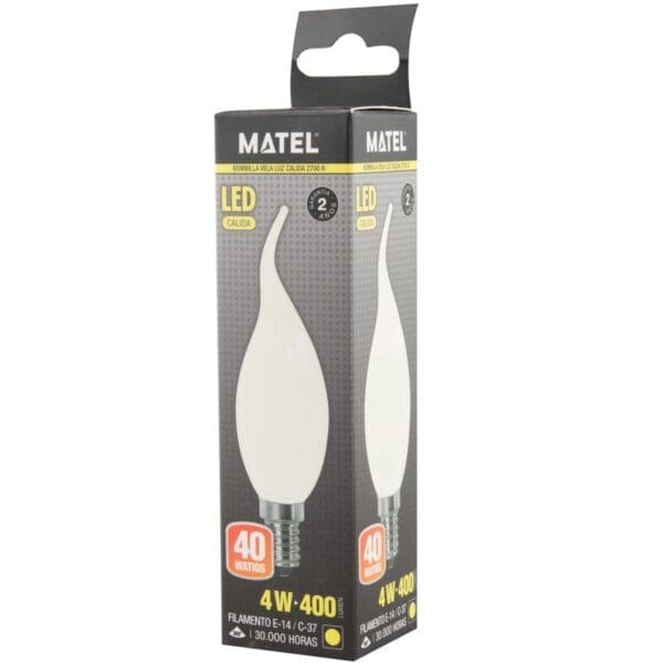 LÂMPADA LED CHAMA FILAMENTO MATEL C37 E14 4W QUENTE OPAL - Image 2