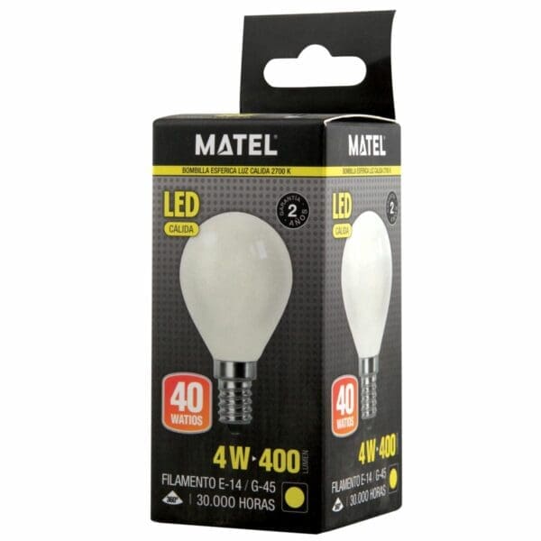 LÂMPADA LED FILAMENTO ESFÉRICA MATEL G45 E14 4W QUENTE OPAL - Image 2