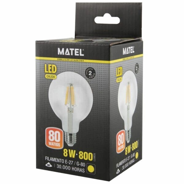 LÂMPADA LED GLOBO FILAMENTO MATEL E27 G80 8W QUENTE CLARA - Image 2