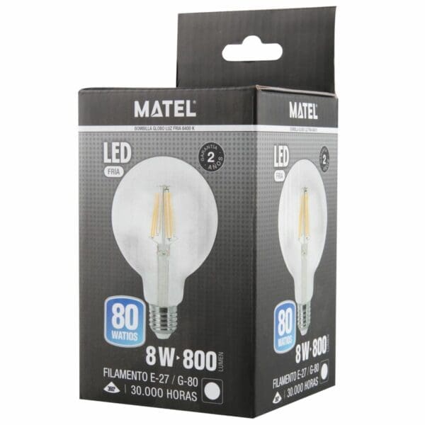 LÂMPADA LED GLOBO FILAMENTO MATEL E27 G80 8W FRIA CLARA - Image 2