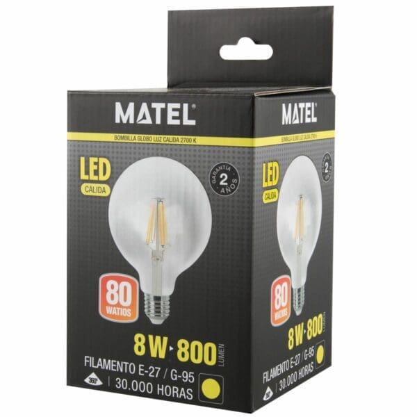 LÂMPADA LED GLOBO FILAMENTO MATEL E27 G95 8W QUENTE CLARA - Image 2