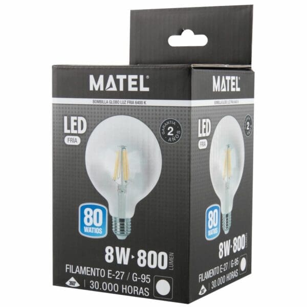 LÂMPADA LED GLOBO FILAMENTO MATEL E27 G95 8W FRIA CLARA - Image 2