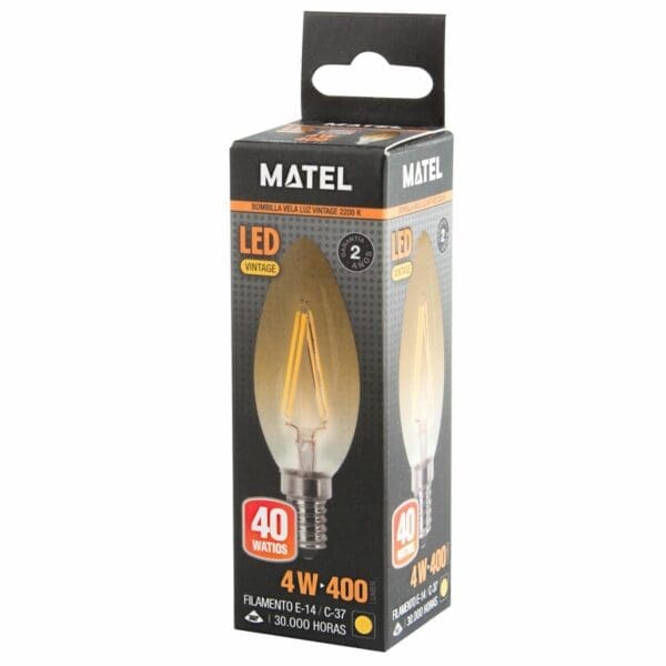 LÂMPADA LED VELA VINTAGE FILAMENTO MATEL E14 4W - Image 2