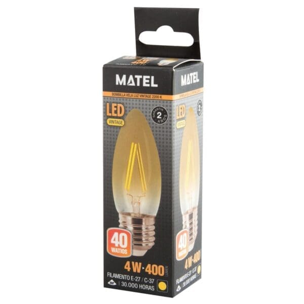 LÂMPADA LED VELA VINTAGE FILAMENTO MATEL E27 4W - Image 2