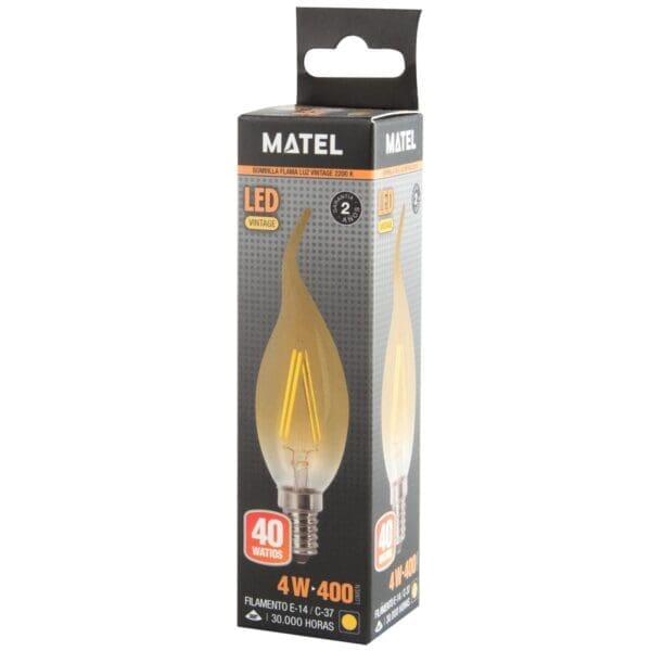 LÂMPADA LED CHAMA VINTAGE FILAMENTO MATEL E14 4W - Image 2