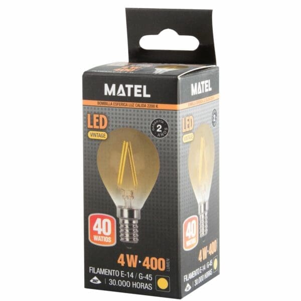 LÂMPADA LED ESFÉRICA VINTAGE FILAMENTO MATEL E14 4W - Image 2
