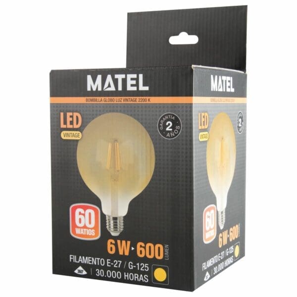 LÂMPADA LED GLOBO G125 FILAMENTO VINTAGE MATEL E27 6W - Image 2