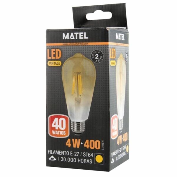 LÂMPADA LED PERA VINTAGE FILAMENTO MATEL E27 4W - Image 2