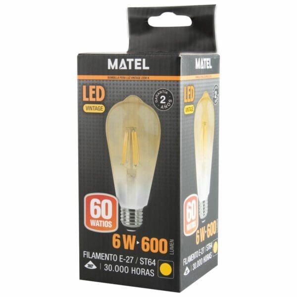 LÂMPADA LED PERA VINTAGE FILAMENTO MATEL E27 6W - Image 2