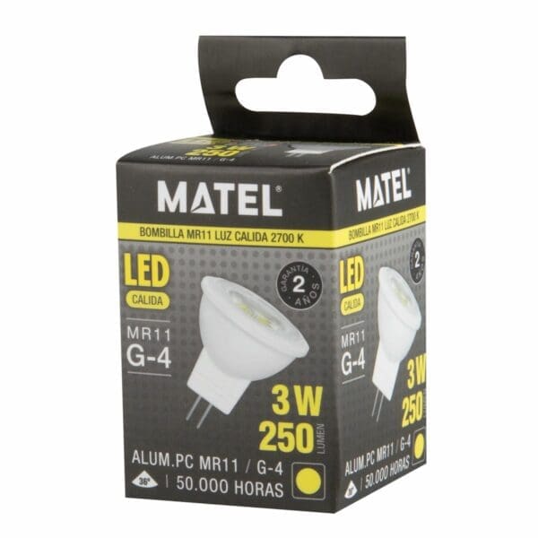 LÂMPADA LED DICROICA MATEL MR11 3W QUENTE - Image 2