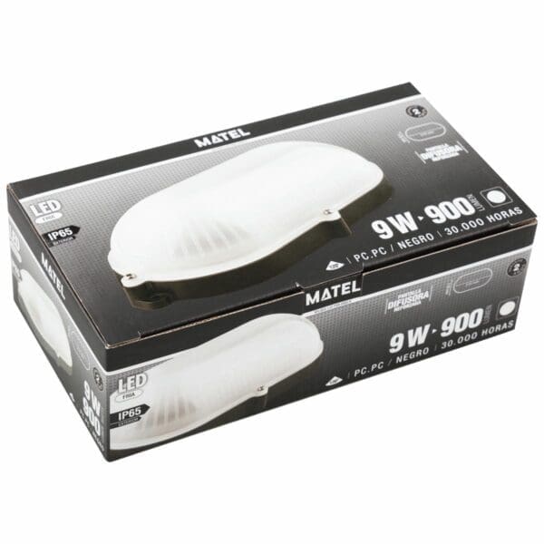 APLIQUE LED OVAL IP65 MATEL 9W PRETO FRIA - Image 2