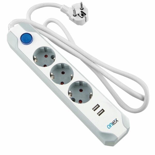 BASE ONLEX PRO 3 TOMADAS + 2USB INTERRUPTOR 1,5 MTS