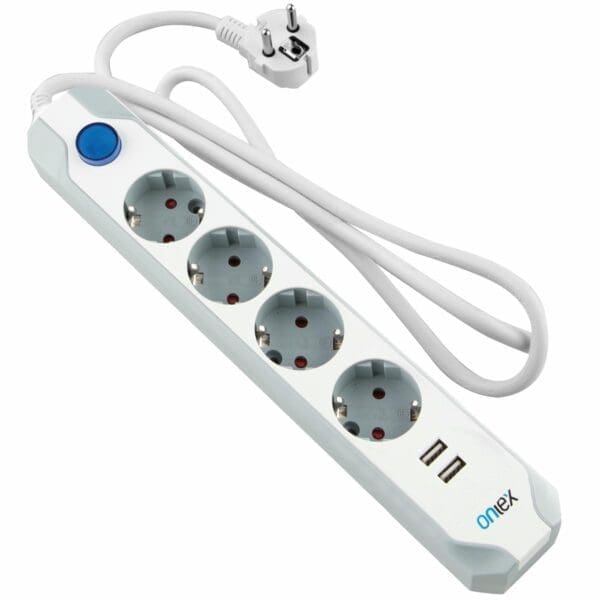 BASE ONLEX PRO 4 TOMADAS + 2USB INTERRUPTOR 1,5 MTS