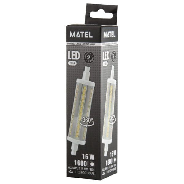 LÂMPADA LED LINEAR MATEL 118MM R7S 16W FRIA - Image 2