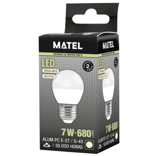 LÂMPADA LED ESFÉRICA MATEL REGULÁVEL 7W E27 NEUTRA - Image 2