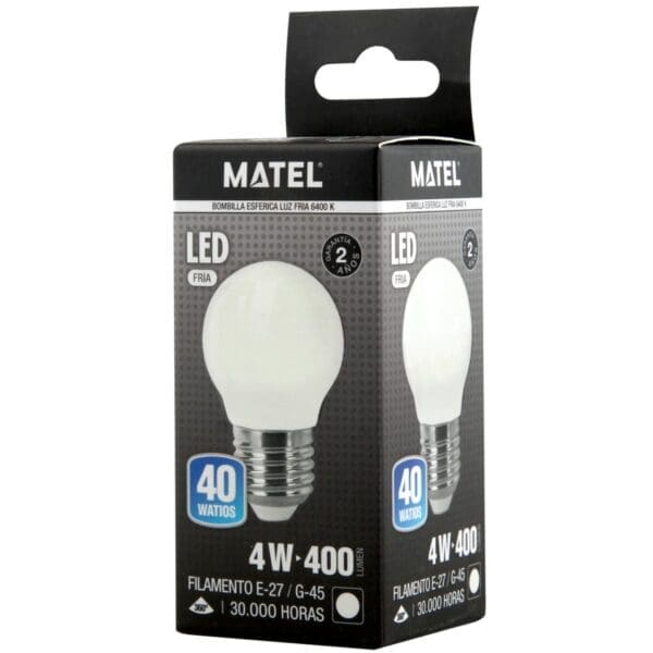 LÂMPADA LED FILAMENTO ESFÉRICA MATEL G45 E27 4W FRIA OPAL - Image 2