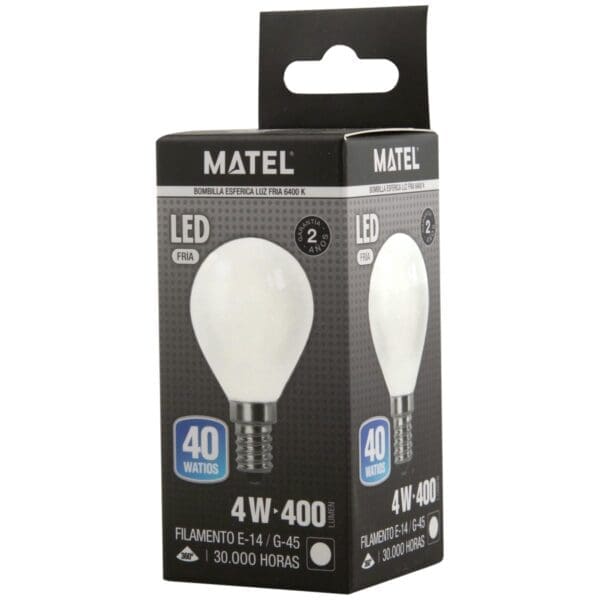 LÂMPADA LED FILAMENTO ESFÉRICA MATEL G45 E14 4W FRIA OPAL - Image 2