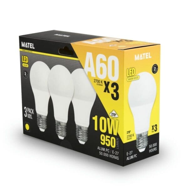 LÂMPADA LED PADRÃO MATEL E27 10W QUENTE (3 UNIDADES) - Image 2